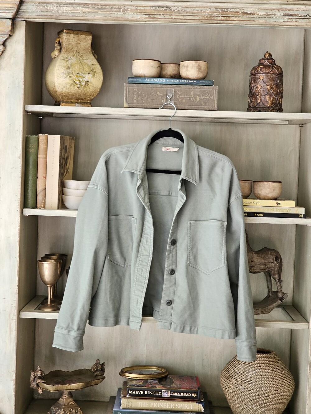 Faherty Stretch Terry Barn Overshirt Coastal Sage Large - Picture 9 of 13